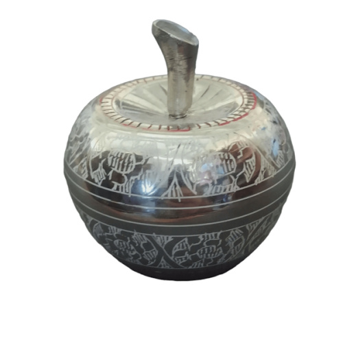 Шкатулка латунная Яблоко (гравировка, эмаль) белая,  6 х 6 х 6,5 см, ШК001 фото 5